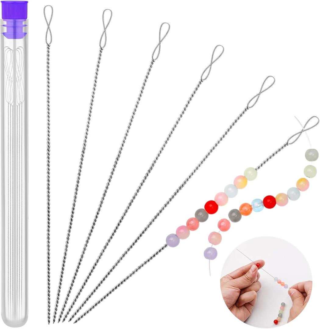 UOOU 6 Pcs Beading Needles, Collapsible Big Eye Bead Needles, Beading Supplies 2 Sizes Twisted Beading Needles for Seed Beads Jewelry Making