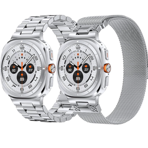 Strap Compatible with Galaxy Watch Ultra 47mm, 2 Pack No Gap Soild Stainless Steel Strap + Mesh Band for Samsung Galaxy Watch Ultra 47mm 2025 and 2024 Men Women Business Wristband Replacement