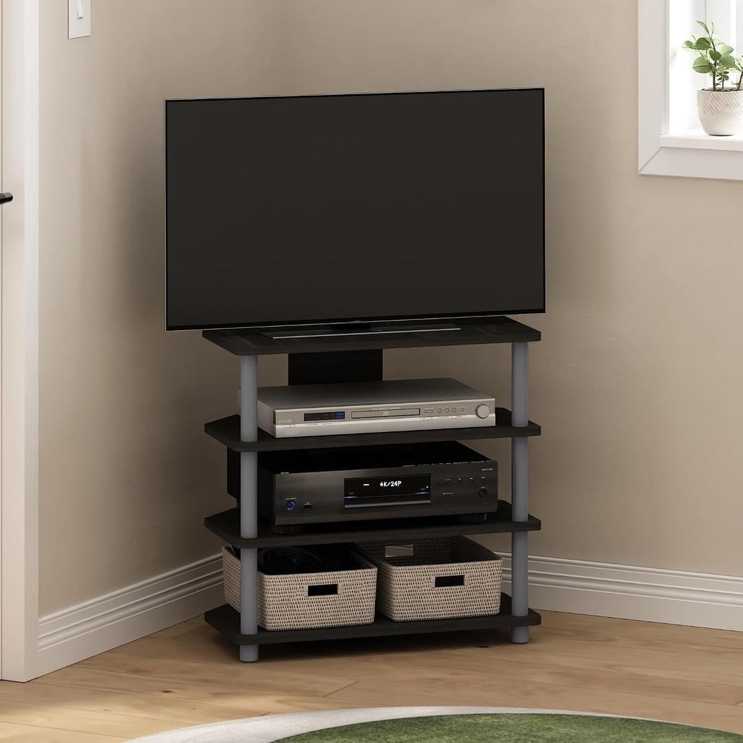 Furinno Econ TV Stand for TV up to 32 Inch, 4-Tier Black Entertainment Center with Open Shelf, TV Console, Easy Assembly, for Living Room, Bedroom, Black Espresso
