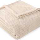 PAVILIA Soft Fleece Ivory Cream Throw Blanket for Couch, Lightweight Plush Warm Blankets for Bed, Fuzzy Cozy Flannel Blanket Throw for Sofa, Travel, Jacquard Pattern, Ivory/Cream, Twin, 60x80 inch