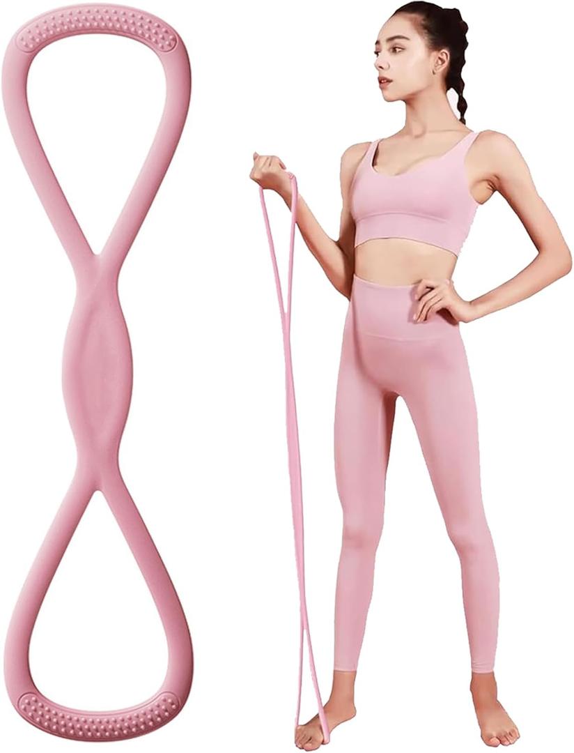 3 x Figure 8 Resistance Band for Women, 25lb Resistance Bands for Working Out, Arm Stretch Bands for Back Shoulder, Portable Fullbody Yoga Pulling Rope, Elastic Stretch Bands, Pink