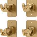 4 Pieces Self Adhesive Curtain Rod Bracket Universal Plastic Curtain Rod Holders, No Drill Curtain Rod Brackets Curtain Rod Hooks for Bathroom, Bedroom, Livingroom, Kitchen (Gold)