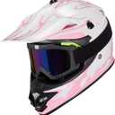 Youth Kids Dirt Bike Helmet for Boys & Girls,F001 Full Face Motorcycle Helmet for Off-Road ATV Street Riding Four Wheeler Mountain Bike with Goggles Gloves,DOT Approved(Pink Flame,M)