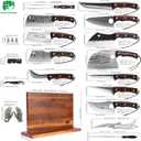 FULLHI 19pcs Butcher Chef Knife Block Set with Meat Fork Scissors Knife Holder, High Carbon Steel Full Tang Cleaver Kitchen Knife Set for Home, BBQ, Camping
