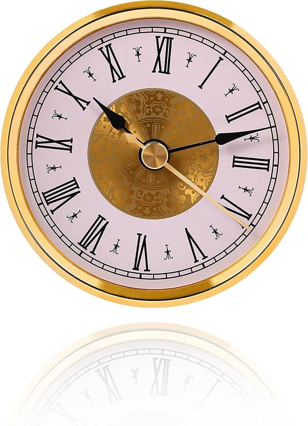 Clock Insert Replacement 80mm (3.15 Inch), Roman Numerals Clock Part, Small Clock Mechanism Battery Operated, Fit Hole of Diameter 76mm(3 inch) - Gold