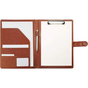 Clipboard Folder Padfolio, Mymazn Writing Portfolio Faux Leather Clipboards with Cover for Legal Pad Holder Letter Size A4 8.5 x 11 for Business Conference Notepad Clip Boards Brown