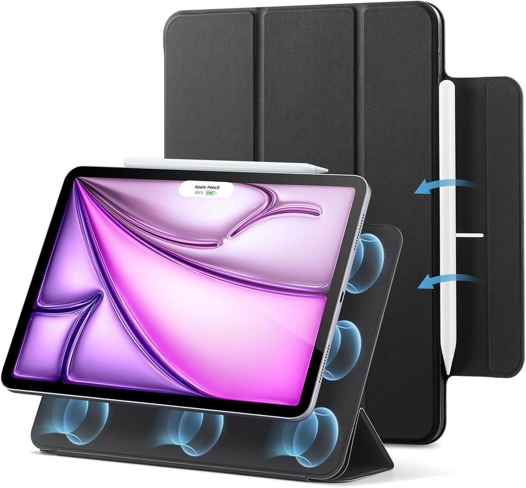 ESR for iPad Air 13 Inch Case M4/M3/M2 (2026/2025/2024), iPad Pro 12.9 Case, Powerful Magnetic Attachment, Slim Trifold Stand Case, Supports Pencil Pro & Pencil (USB-C), Rebound Series, Black