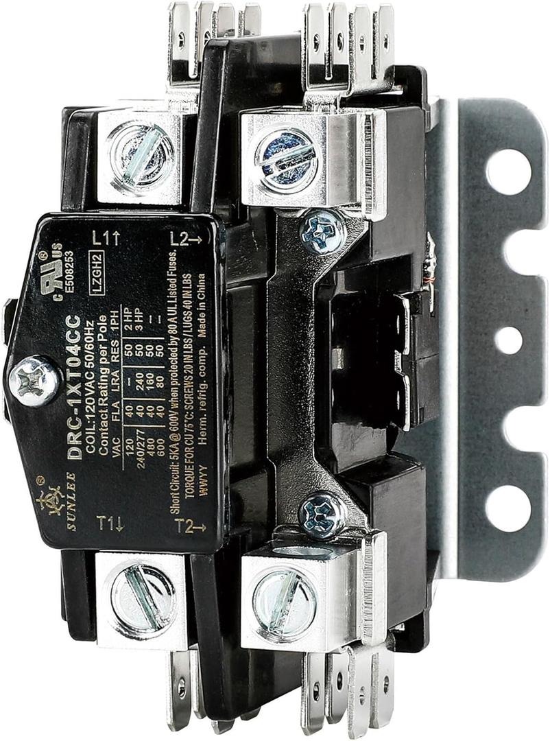 SunLee 1 Pole 40 Amp 120V Coil UL Recognize and A2L Compliant Definite Purpose Contactor Heavy Duty HVAC Replacement for 30A & 40A AC Units, Condensers, Heat Pumps