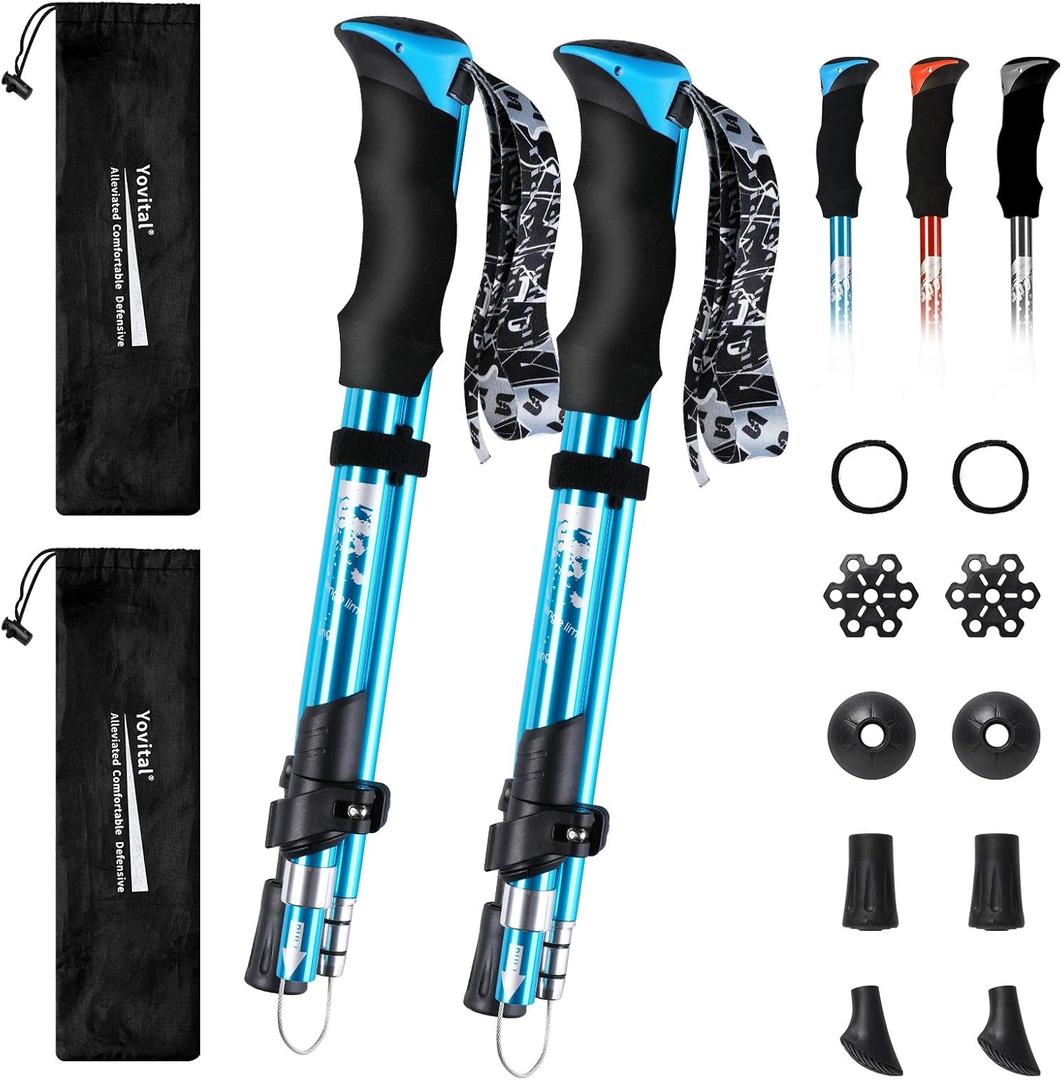 Trekking Poles - Aluminum 7075 Adjustable Walking Sticks with Quick Locks, Expandable to 53", Ultralight for Hiking, Camping, Mountains (Set of 2) (Blue)