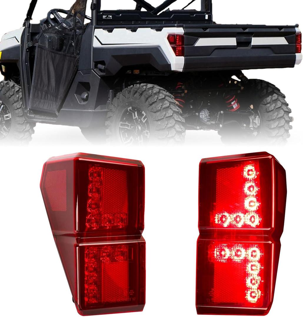 For Polaris Ranger Tail Lights Compatible 2025 Polaris Rangers 1000 XP Crew accessories 2018 - 2026 tail light 2024 assembly Rear Brake Stop Lights Replace #2413766 2413767 (Red Lens Tail Lights)