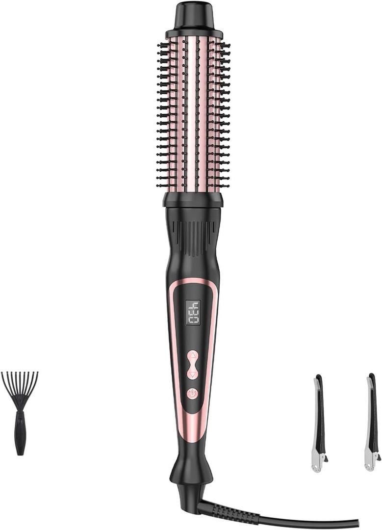 Heated Round Brush 1 1/2 Inch Curling Brush,Volumizing Thermal Brush 1.5 Inch Ceramic Tourmaline Heated Hot Ionic Iron, Curling Wand Hair Styler Tool (Rose Gold, 1.5 inch)