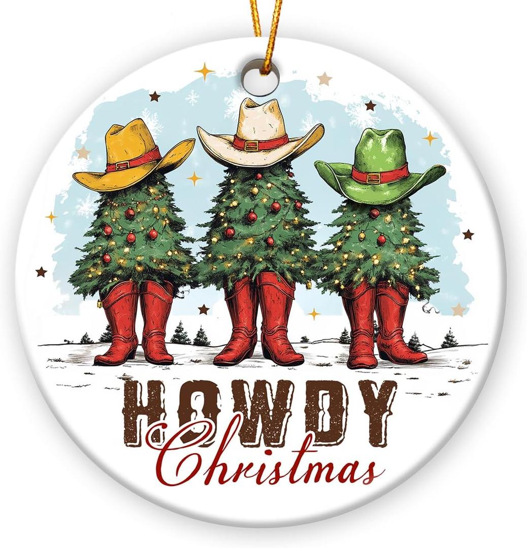 Cowboy Christmas Ornaments 2025 - Funny Cowboy Santa Gifts for Men Women, Western Christmas Decor, Western Ornament for Friend Neighbor, Cowboys Themed Gifts, Ceramic Ornaments for Christmas Tree
