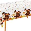 Thanksgiving Turkey Party Supplies - 2 Pack Disposable Plastic Tablecloth, 54x108 Table Cover Ideal for Autumn and Thanksgiving Party Decorations