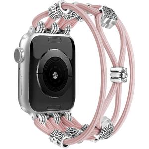 Newlibery Beaded Bracelet Compatible with Apple Watch Band S-38/40/41/42mm(series 10/11) Women Boho Braided Solo Loop Nylon Stretchy Dressy Strap for iWatch Serie11/10/9/8/7/6/5/4 SE 3/2/1 Ultra