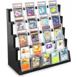 Trading Card Display Stand - 5-Tier Wooden Baseball Graded Card Display for PSA Slab, Card Stands for Sports Cards Collector, Pine Wood