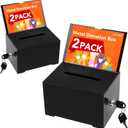 Tip Jar 2 PCS Suggestion Box with Slot and Lock Metal Donation Raffle Fundraising Cash Ballot Money Ticket Bartender Voting Prayer Comment Teacher Mailbox Booth Card Coin Classroom Restaurant Black