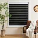 Cordless Zebra Blinds for Windows Free-Stop Zebra Shades Dual Layer Light Filtering Blackout Shades Room Darkening Window Blinds for Home (29" W X 72" H, Black)