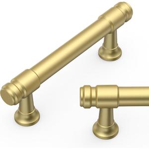 Amerdeco 10 Pack Brushed Gold Cabinet Pulls 3 Inch(76mm) Hole Center Heavy Duty Solid Kitchen Cabinet Handles Drawer Pulls ZH0090