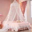 Nattey Bed Canopy with Lights for Girls, Gold Star Princess Crib Canopy Curtains, Extra Large Dome Mosquito Net Reading Nook Canopy for Kids Boys Twin Full Queen Size Bed, Fire Retardant Fabric