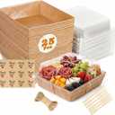 25 Pack Small Charcuterie Boxes with Clear Lids, Individual Mini Paper Charcuterie Board with Lid, Bakery To Go - Disposable Party Favor Boxes for Food, Sushi, Sandwich, Charcuterie Accessories (Wood)