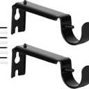Curtain Rod Bracket, Adjustable Curtain Rod Holders Brackets for Wall,Heavy Duty Curtain Hangers for 1 Inch Rods,2 Pack,Black, HOME MASTER HARDWARE