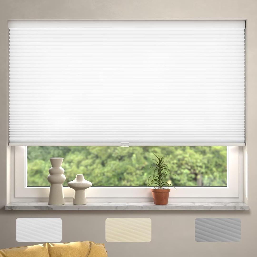 MYshade Cordless Cellular Window Shades Light Filtering Blinds for Indoor Windows 1.5 inch Honeycomb Cell Sheer Fabric Accordion Pull Down Blinds Easy Lift Easy to Install, Size 36" W X 72" H (White)