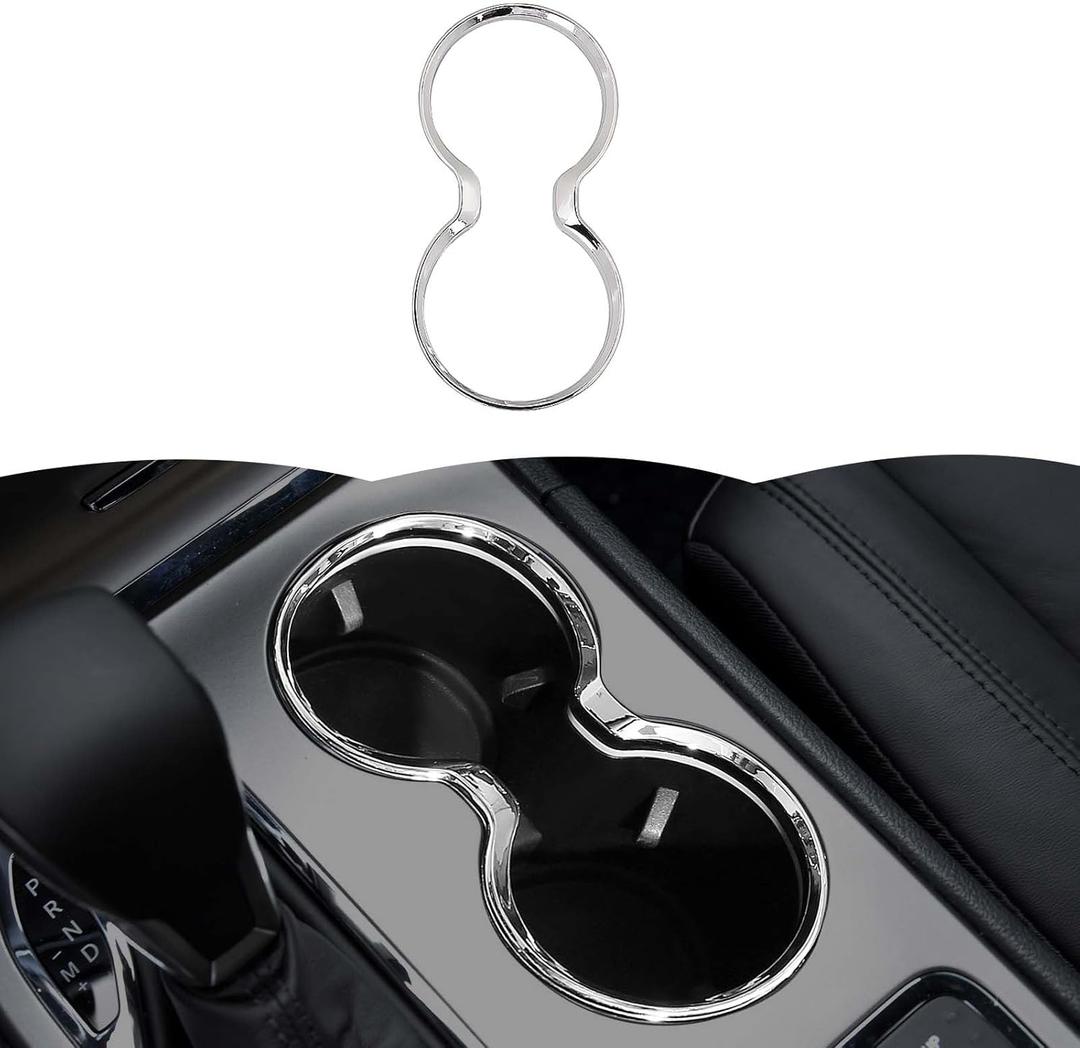 Cup Holder Trim Cover Frame Decorative Interior Accessories for Jeep Grand Cherokee 2011-2021 (Chrome)