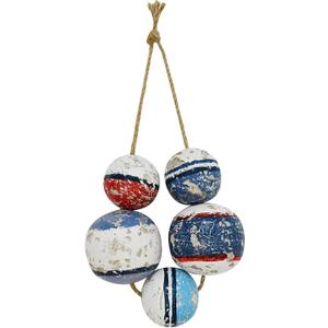 Wooden Buoy Beach Wall Hanging Decor, Decorative Fishing Float Ball Distressed Wood Buoy Ornament Coastal Beach Decorations for Home, Bathroom, Living Room, Bedroom and Dining Room (9L" x 8W")