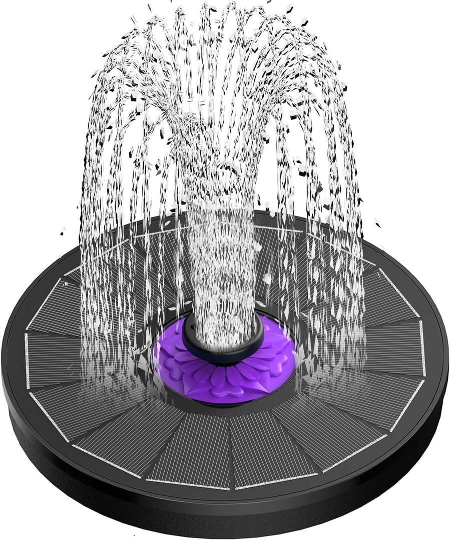 SZMP Solar Fountain 3.5W Bird Bath Fountains with Flower Upgraded Glass Panel, Solar Powered Water Fountain with 7 Nozzles & 4 Fixer, Solar Fountain Pump for Bird Bath, Garden, Pond, Outdoor -Black
