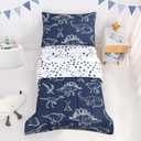 Jundetye 3 Pieces Dinosaur Toddler Bedding Set for Boys, Soft Breathable Toddler Comforter Set, Dino Print Navy, Includes Reversible Comforter, White Fitted Sheet and Flat Sheet, Pillowcase
