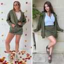 EXLURA Women 2 Piece Skirt Sets Airport Outfits Zip Up Sweatshirt Matching Skorts Tennis Sweatsuits Travel Tracksuit 2026, Khaki Green, 2XL