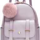I IHAYNER Girls Fashion Backpack Mini Backpack Purse for Women Teenage Girls Purses PU Leather Pompom Backpack Shoulder Bag