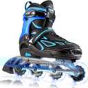 2PM SPORTS Vinal Girls Adjustable Flashing Inline Skates, All Wheels Light Up, Fun Illuminating Skates for Kids Men Adult Women and Boys (Large - Youth (4-7 US), Azure & Blue)