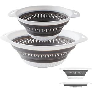 Collapsible Colander and Strainer,Silicone Strainer Colanders & Food Strainers,for Vegetable and Fruit, Kitchen Essentials (2, White, 1.3L+2.5L) White