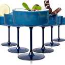 Ciaell 12PCS Plastic Martini Glasses - 10 Oz Blue Disposable Coupe Glasses with Stem - Heavy Duty Margarita Cups for Bars, Cocktails, Whiskey, Parties & Wedding
