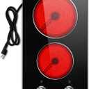 Noxton 110v Electric Cooktop 2 Burners, Plug in Electric Stove 12 Inch, Built-in or Above the Counter Use, 9 Power Level, Knob Control Ceramic Stovetop, Great for the Elderly