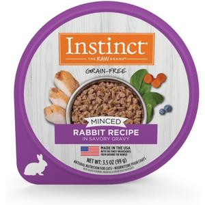 Instinct Original Minced Natural Wet Cat Food, Grain Free Recipe - Real Rabbit, 3.5 oz. Cups (Pack of 12) (EXP 08/25/27)