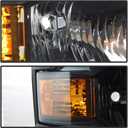 Headlight Assembly Compatible with 2014-2015 Chevy Silverado 1500 Headlights Headlamps Left+Right 14-15 Lights (GLOSS BLACK FRAME+BLACK INNER+AMBER SIDE)