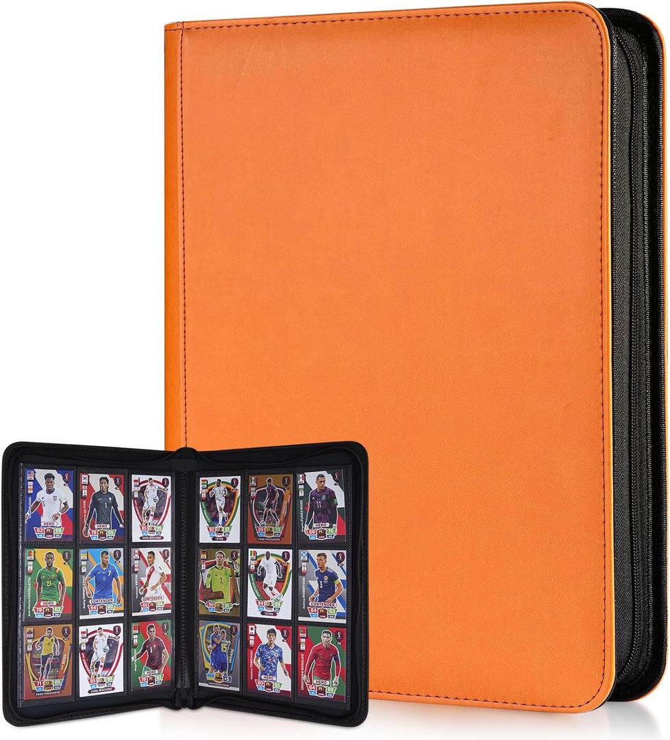 Card Binder for Pokemon Card, 9 Pocket 30 Double-Sided Pages for 540 Card Pocket Premium Zip PU Card Binder for Pokemon, For TCG,MTG,Baseball,Football Trading Card Game (Orange)