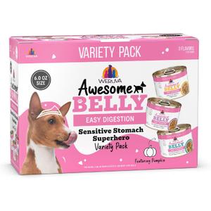 Weruva Awesome Belly Wet Dog Food, Sensitive Stomach Superhero Variety Pack, 6oz Can (Pack of 9), Best By: JUL 2028