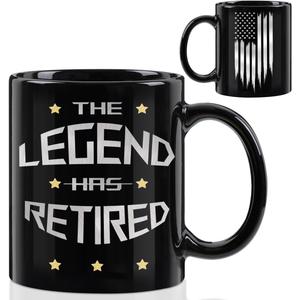 Retirement Gifts for Women Men Office Coffee Mug, The Legend Has Retired, Ceramic Cup, Retired Gifts for Boss, Manager, Him, Husband, Coworkers, Christmas Birthday Gift 11oz Black