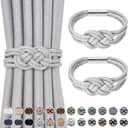 NICEEC 2 Pack Strong Magnetic Curtain Tiebacks Upgrade Nordic Simple Style Drape Tie Backs Double Color Weave Rope Knot Decorative Curtain Holdbacks for Home & Office Window Drapery (Silver Grey)