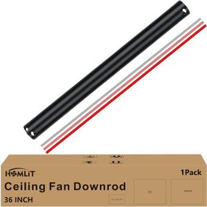 36 inch Ceiling Fan Downrod with Extension Cord, 3 FT Black Downrod for Ceiling Fan, 1" Diameter, Universal Down Rods Fits 42/52/60 inch Ceiling Fans-Not Threaded