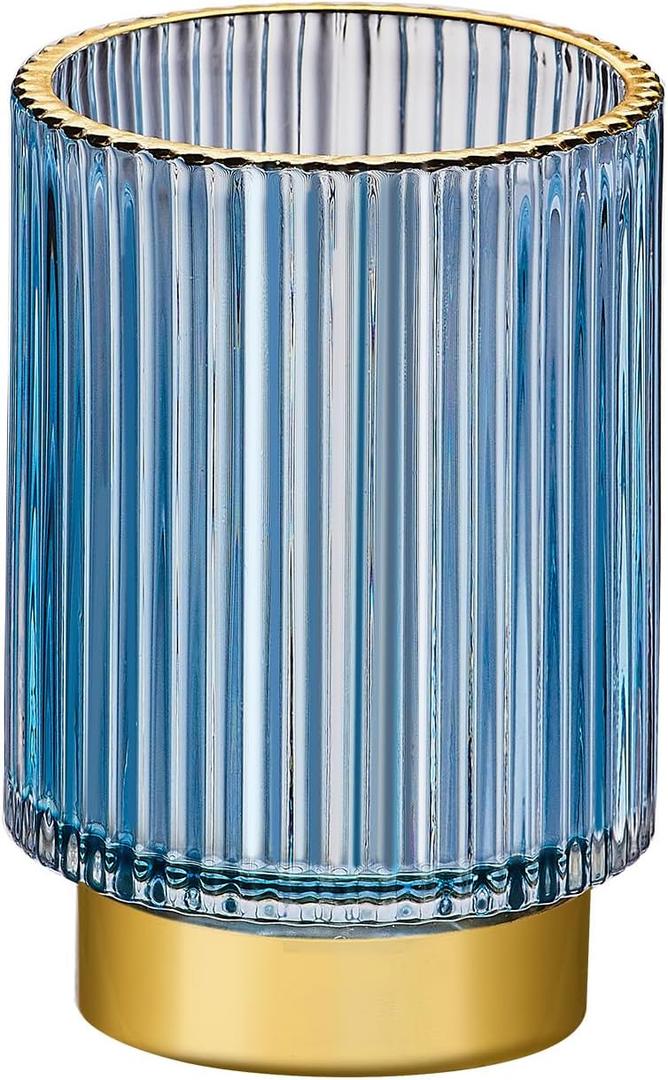 Makeup Brush Holder Organizer, Toothbrush Holders, Desk Pen Pencil Holder, Multifunctional Vintage Glass Brush Cup L/Blue/A3-8-US (Large)