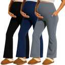 Coume 3 Pack Maternity Flare Leggings Dressy Pregnancy Maternity Pants Over The Belly Work Pregnant Sweatpants with Pockets, Size: L