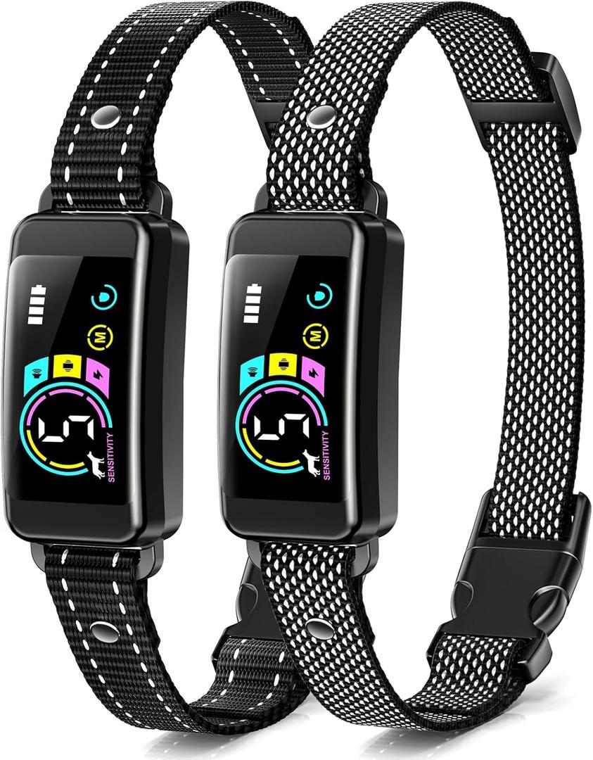Bark Collar, 2 Pack Smart Dog Bark Collar for Large Medium Small Dogs, Anti Barking Device for Dogs Training Collar with Beep Vibration Harmless Shock, 5 Adjustable Sensitivity (Black)