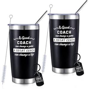 Coach Gifts Best Coach Tumbler, 20oz Stainless Steel Coffee Travel Mug with Lid Straw Brush and Coach Appreciation Keychain Gift for Volleyball Football Basketball Soccer Coach Gifts, Pack of 1