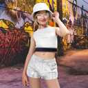 Girls Metallic Shorts Shiny Hot Pants for Dance Gymnastics Sparkly Shorts with Sunglasses (Small, Silver)