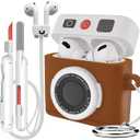 for Airpods 4 Case Cover with Magnetic Anti-Lost Straps & Cleaning Kit, Shockproof Silicone Camera Protector for Airpod 4th Generation Cases Wireless Charging with Keychain Accessories (Brown)