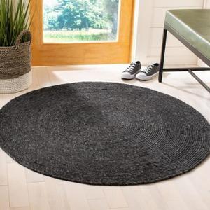 FRELISH DECOR Handwoven Jute Area Rug - Black Round Rustic Vintage Braided Reversible Rug - Eco Friendly Rug for Bedroom - Kitchen - Living Room - Farmhouse (4' Round - Black)